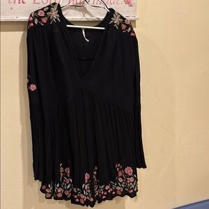 Floral Embroidered Black Blouse